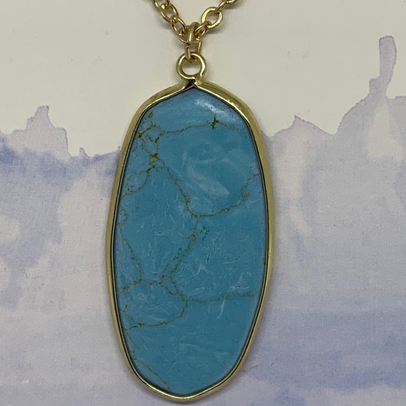 💕 NWT! Blue Oval Stone Pendant Necklace - Picture 4 of 5